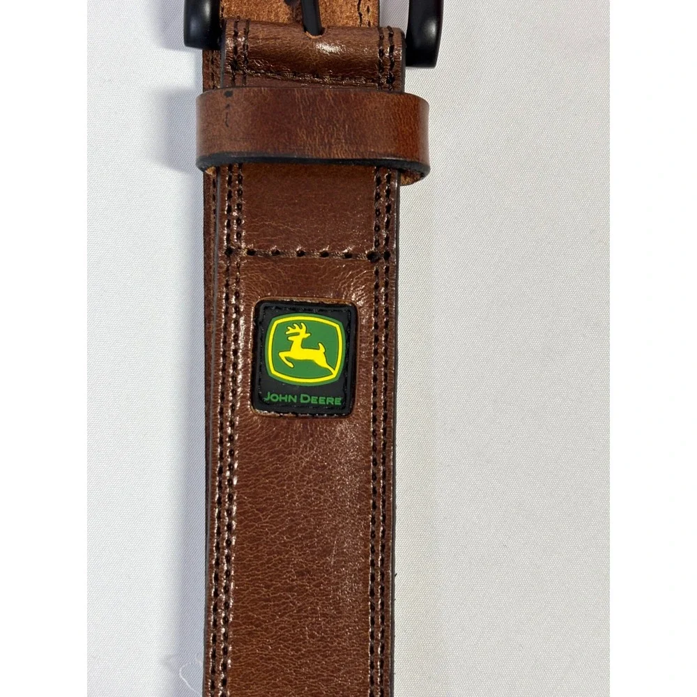 John Deere Mens Brown Leather Belt XL 42-44 Genuine Leather Black Buckle 71201